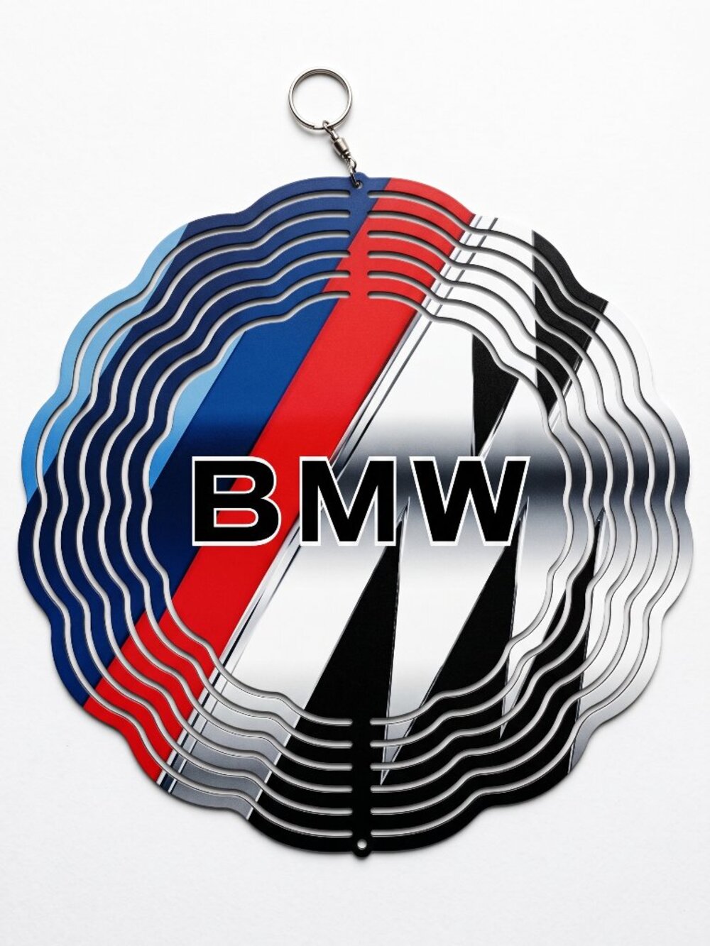 10" BMW M Stripes Kinetic Wind Spinner - Metal Hanging Outdoor Yard Decor